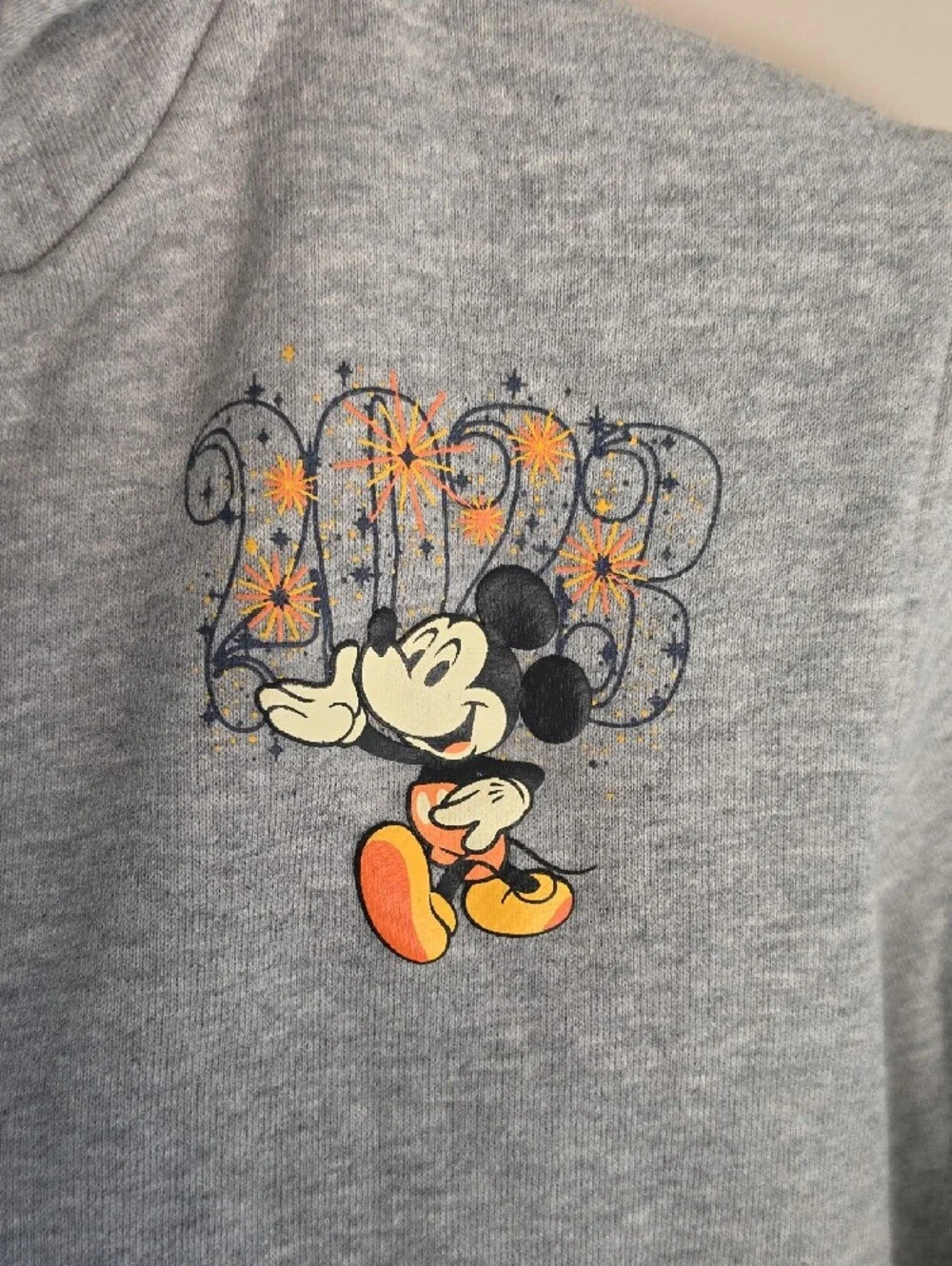 Disneyland 2023 Gray Hooded Zip-Up Sweatshirt with Mickey Graphic
